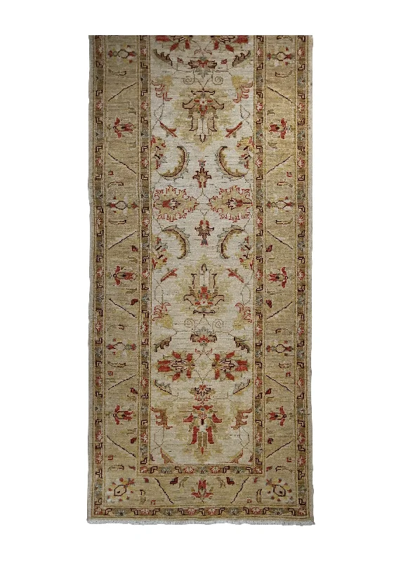 Oriental Rug Pakistani Handmade Runner Transitional 2'8"x7'8" (3x8) Whites/Beige Yellow/Gold Antique Washed Oushak Floral Design #A31566