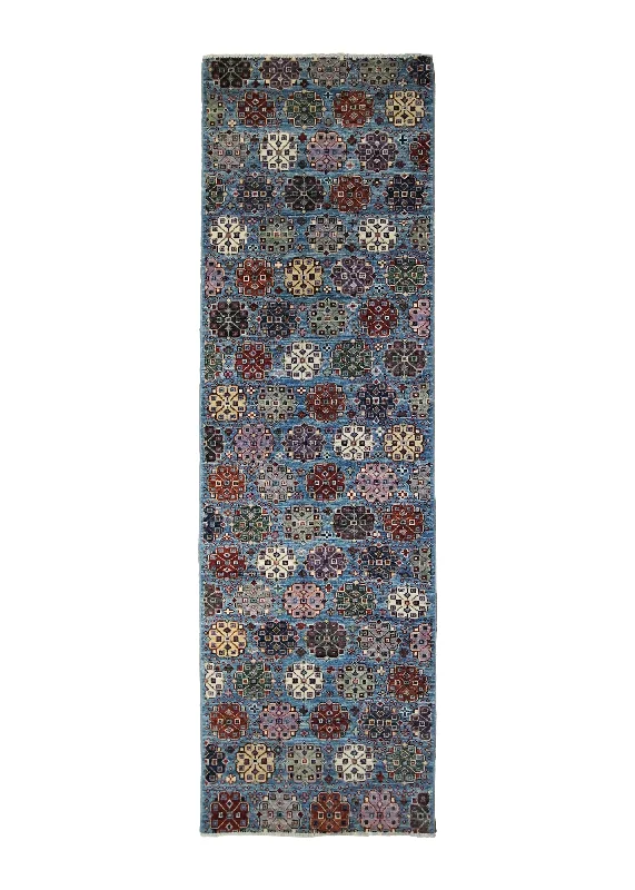 Oriental Rug Pakistani Handmade Runner Transitional 2'8"x8'9" (3x9) Blue Geometric Design #A34500