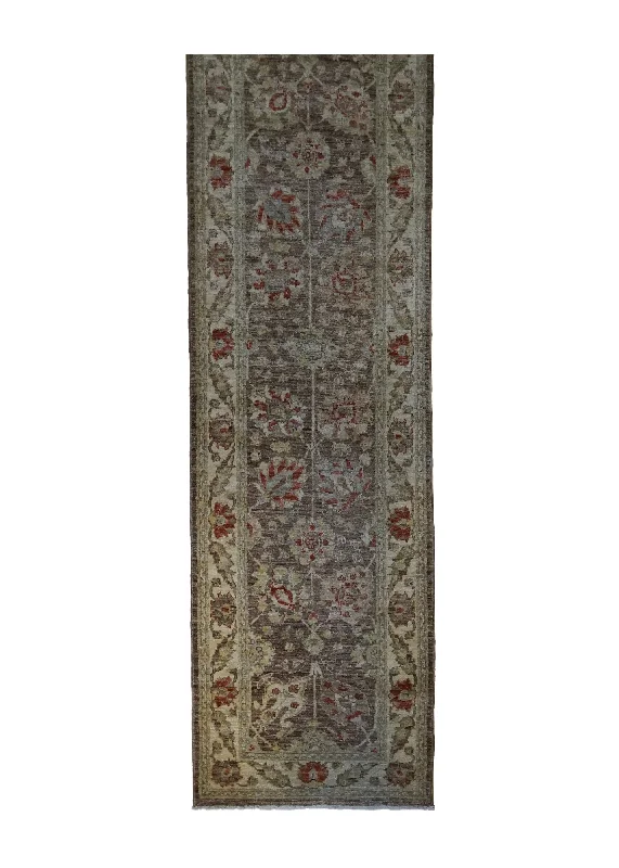 Oriental Rug Pakistani Handmade Runner Transitional 2'7"x9'5" (3x9) Brown Antique Washed Oushak Floral Design #A31862