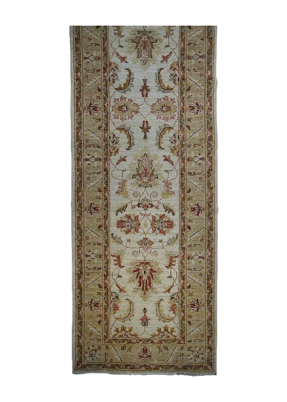 Oriental Rug Pakistani Handmade Runner Transitional 2'8"x9'2" (3x9) Whites/Beige Yellow/Gold Antique Washed Oushak Floral Design #A31564