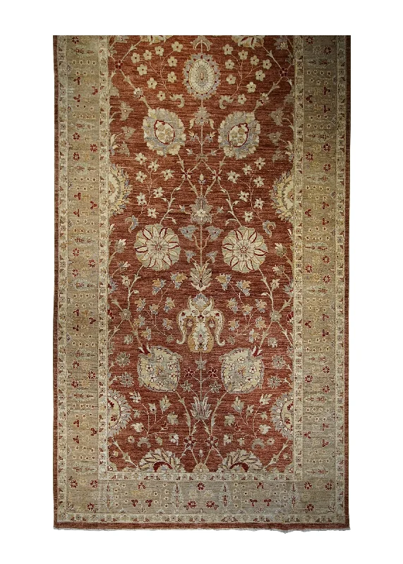 Oriental Rug Pakistani Handmade Runner Transitional 6'5"x16'1" (6x16) Red Yellow/Gold Antique Washed Oushak Floral Design #A30514