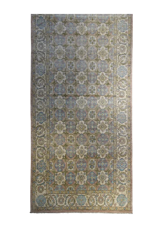 Oriental Rug Pakistani Handmade Runner Transitional Neutral 6'1"x20'2" (6x20) Purple Whites/Beige Yellow/Gold Antique Washed Oushak Floral Design #A31702