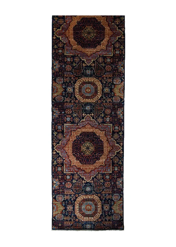 Oriental Rug Pakistani Handmade Runner Transitional Tribal 2'5"x9'8" (2x10) Blue Mamluk Geometric Design #A31235