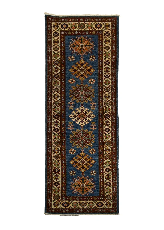 Oriental Rug Pakistani Handmade Runner Transitional Tribal 2'1"x5'8" (2x6) Blue Kazak Geometric Design #A30050