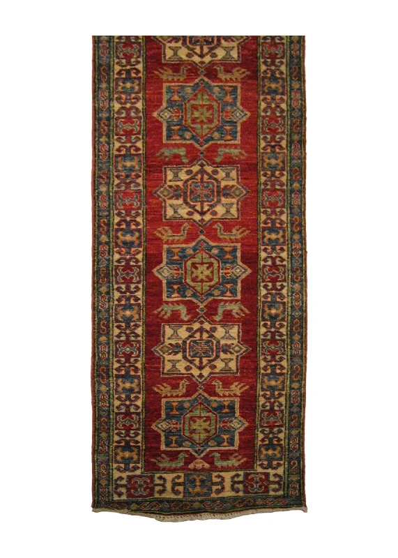 Oriental Rug Pakistani Handmade Runner Transitional Tribal 1'11"x6'6" (2x7) Red Blue Ghazni Kazak Geometric Design #A20040