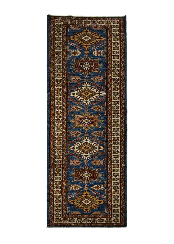 Oriental Rug Pakistani Handmade Runner Transitional Tribal 2'10"x10'2" (3x10) Blue Kazak Geometric Design #A30027