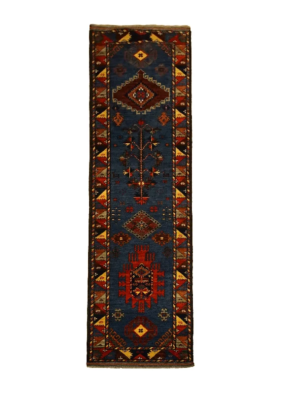 Oriental Rug Pakistani Handmade Runner Transitional Tribal 2'10"x10'4" (3x10) Blue Multi-color Baloch Geometric Design #A30056