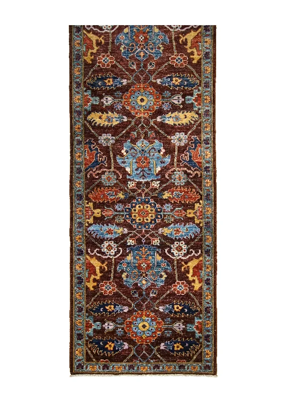 Oriental Rug Pakistani Handmade Runner Transitional Tribal 2'9"x9'10" (3x10) Purple Blue Ariana Geometric Serapi Design #A31708