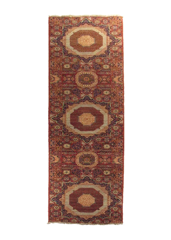 Oriental Rug Pakistani Handmade Runner Transitional Tribal 2'7"x10'2" (3x10) Red Mamluk Geometric Design #A30233