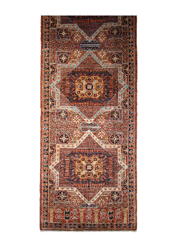 Oriental Rug Pakistani Handmade Runner Transitional Tribal 2'7"x9'9" (3x10) Red Mamluk Geometric Design #A31115