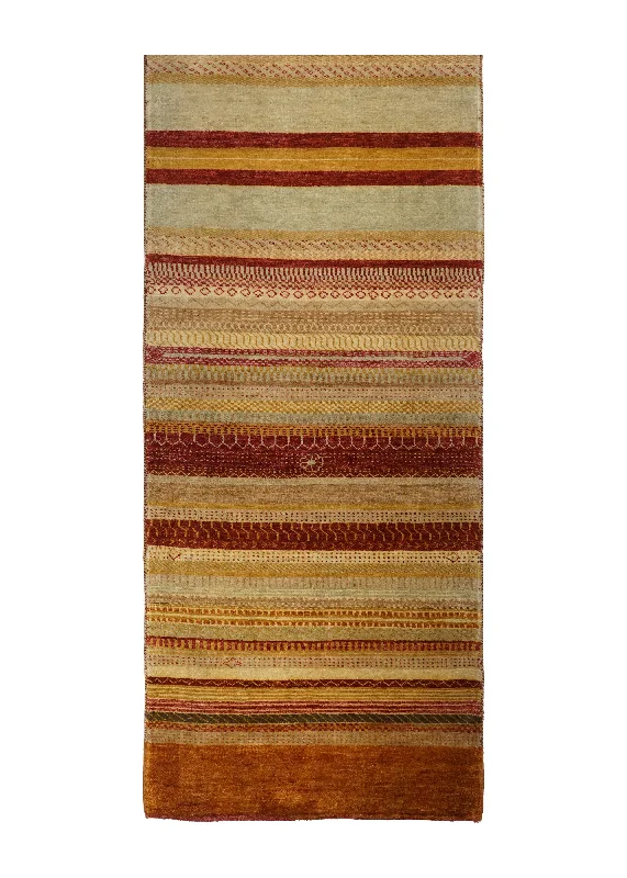 Oriental Rug Pakistani Handmade Runner Transitional Tribal 2'7"x10'0" (3x10) Red Yellow/Gold Gabbeh Geometric Design #A31957