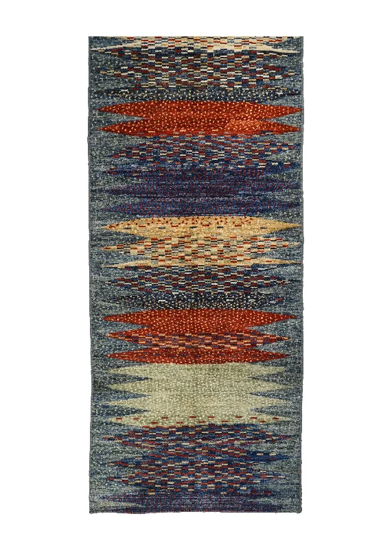 Oriental Rug Pakistani Handmade Runner Transitional Tribal 2'8"x11'4" (3x11) Multi-color Blue Lori Geometric Gabbeh Design #A32061