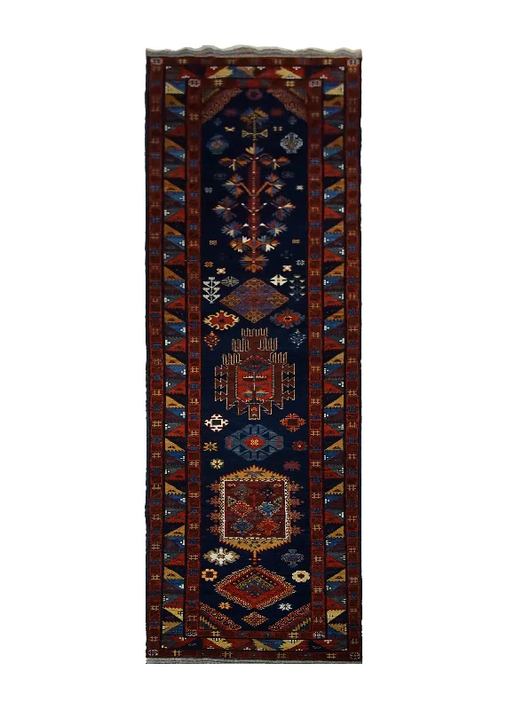 Oriental Rug Pakistani Handmade Runner Transitional Tribal 3'5"x13'7" (3x14) Blue Multi-color Baloch Geometric Design #A30078