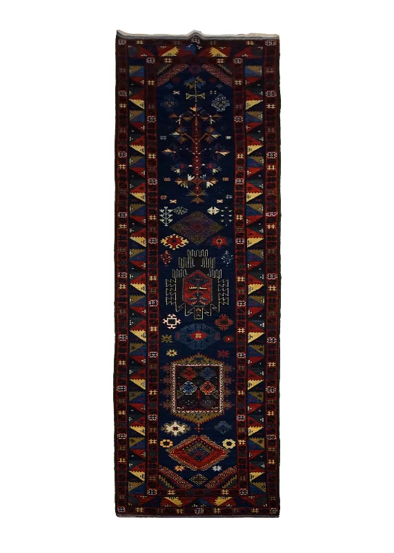 Oriental Rug Pakistani Handmade Runner Transitional Tribal 3'3"x13'6" (3x14) Blue Multi-color Baloch Geometric Design #A30080