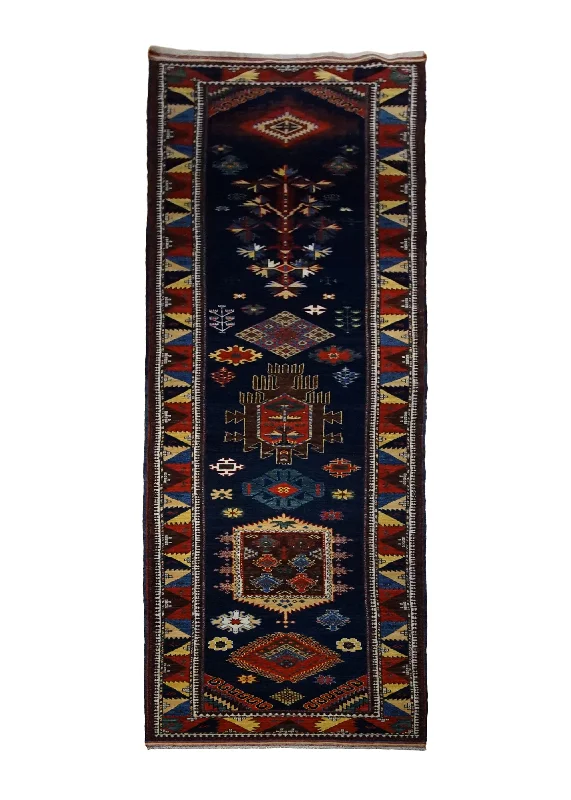 Oriental Rug Pakistani Handmade Runner Transitional Tribal 3'1"x13'8" (3x14) Blue Multi-color Baloch Geometric Design #A30083