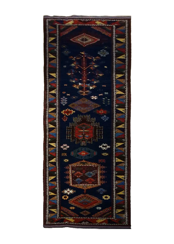 Oriental Rug Pakistani Handmade Runner Transitional Tribal 3'4"x14'2" (3x14) Blue Multi-color Baloch Geometric Design #A30084