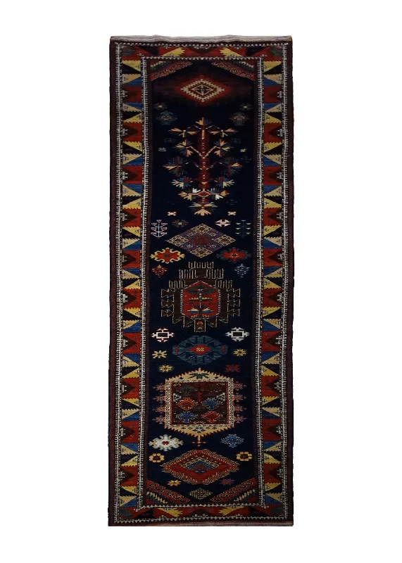 Oriental Rug Pakistani Handmade Runner Transitional Tribal 3'0"x13'8" (3x14) Blue Multi-color Purple Baloch Geometric Design #A30087