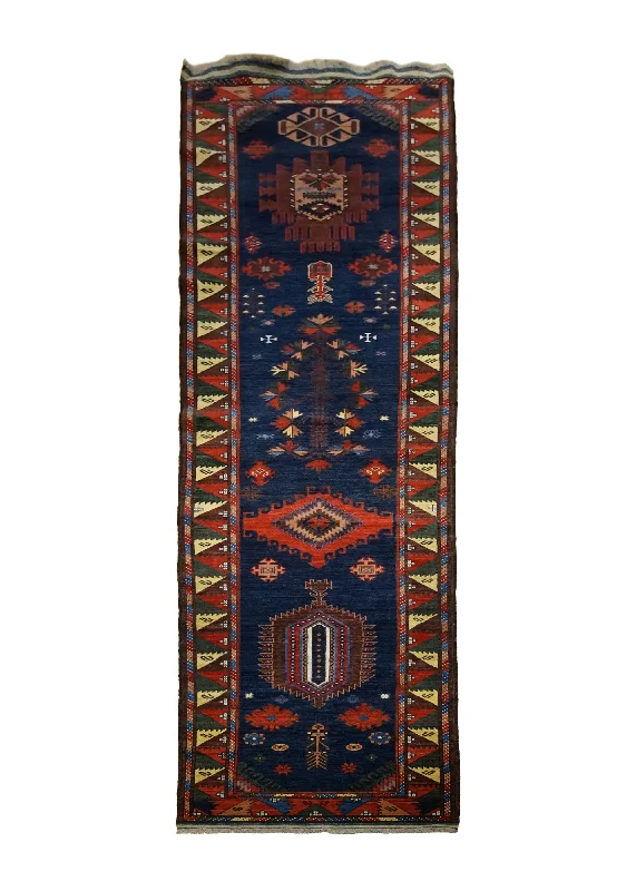 Oriental Rug Pakistani Handmade Runner Transitional Tribal 3'3"x13'9" (3x14) Blue Multi-color Red Baloch Geometric Design #A30057