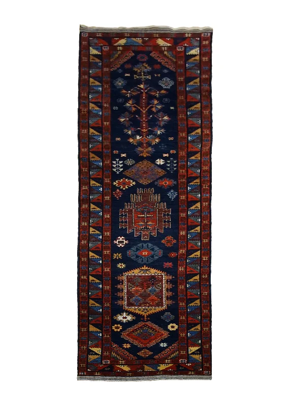 Oriental Rug Pakistani Handmade Runner Transitional Tribal 3'5"x13'6" (3x14) Blue Multi-color Red Baloch Geometric Design #A30074