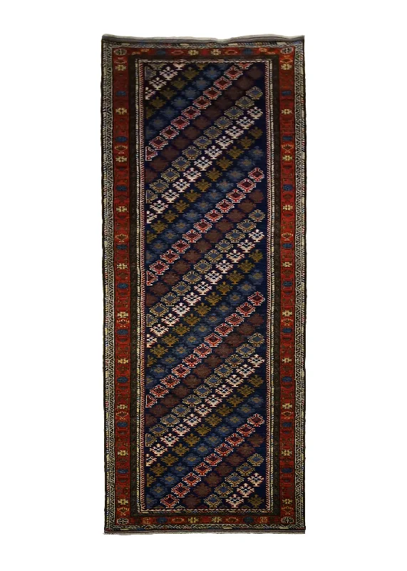 Oriental Rug Pakistani Handmade Runner Transitional Tribal 3'5"x13'8" (3x14) Blue Red Baloch Geometric Design #A30085