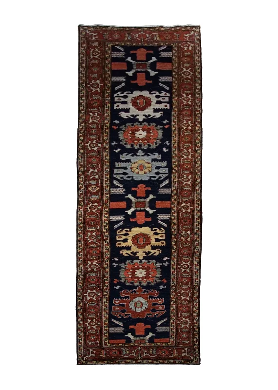 Oriental Rug Pakistani Handmade Runner Transitional Tribal 3'2"x13'9" (3x14) Blue Red Serapi Geometric Design #A30110