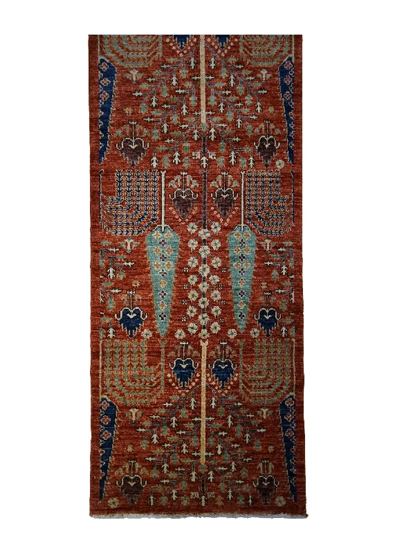 Oriental Rug Pakistani Handmade Runner Transitional Tribal 2'6"x13'8" (3x14) Red Ariana Geometric Bakhshayesh Design #A31930