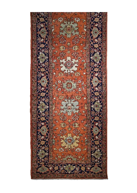 Oriental Rug Pakistani Handmade Runner Transitional Tribal 3'2"x13'6" (3x14) Red Blue Serapi Geometric Design #A31571