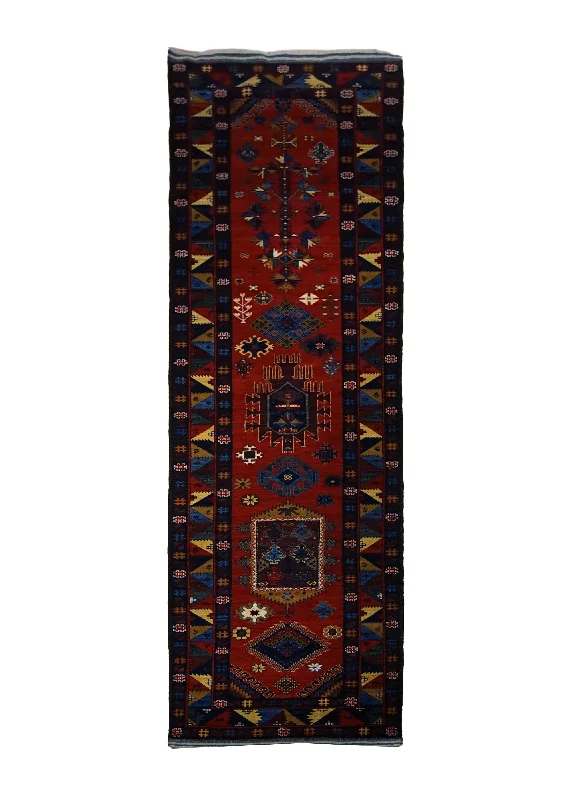 Oriental Rug Pakistani Handmade Runner Transitional Tribal 3'4"x13'7" (3x14) Red Multi-color Baloch Geometric Design #A30060