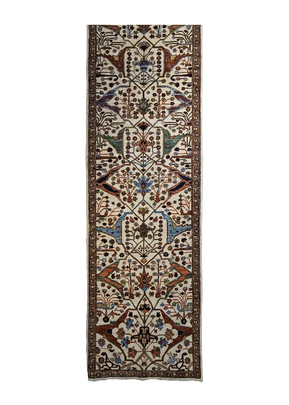 Oriental Rug Pakistani Handmade Runner Transitional Tribal 2'10"x14'6" (3x15) Whites/Beige Geometric Heriz Design #A34938