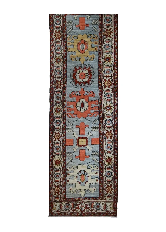 Oriental Rug Pakistani Handmade Runner Transitional Tribal 2'7"x8'5" (3x8) Gray Red Serapi Geometric Design #A31466