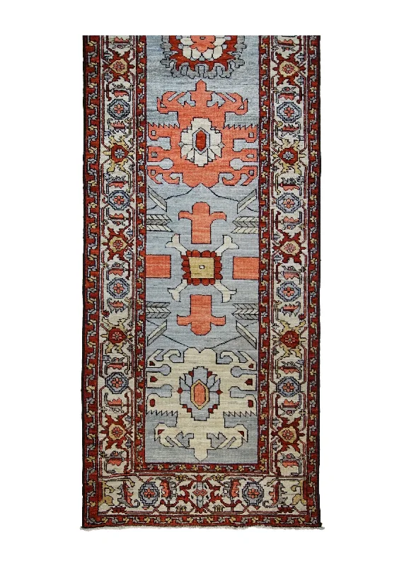 Oriental Rug Pakistani Handmade Runner Transitional Tribal 2'7"x8'5" (3x8) Gray Red Serapi Geometric Design #A31467