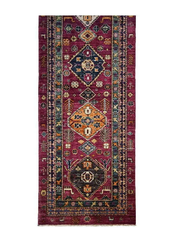 Oriental Rug Pakistani Handmade Runner Transitional Tribal 2'8"x8'5" (3x8) Purple Ariana Geometric Kazak Design #A32178