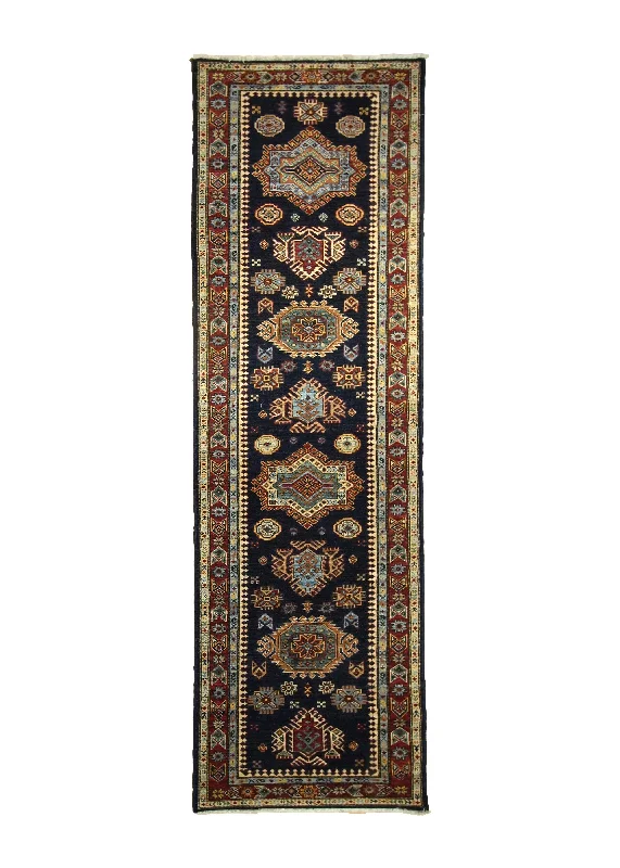 Oriental Rug Pakistani Handmade Runner Transitional Tribal 2'9"x8'10" (3x9) Blue Red Kazak Geometric Design #A30042