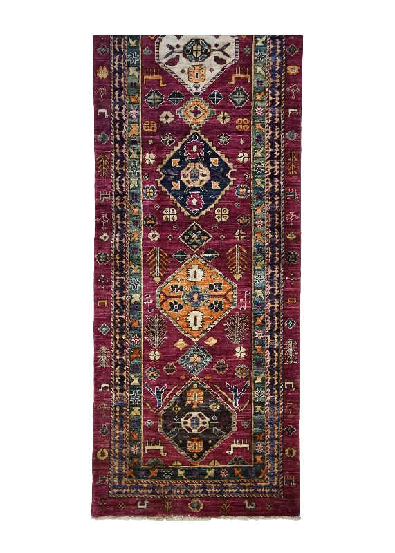 Oriental Rug Pakistani Handmade Runner Transitional Tribal 2'8"x8'6" (3x9) Purple Ariana Geometric Kazak Design #A32179