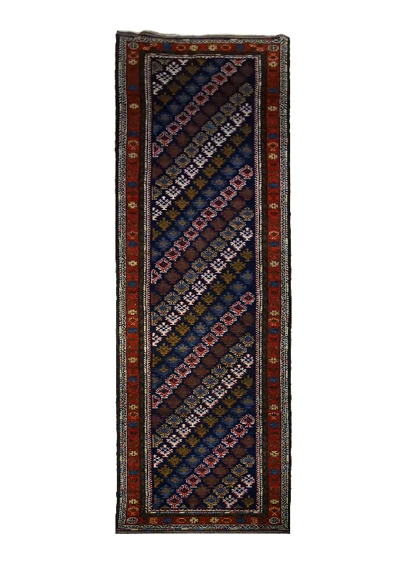 Oriental Rug Pakistani Handmade Runner Transitional Tribal 3'6"x13'8" (4x14) Blue Red Baloch Geometric Design #A30076