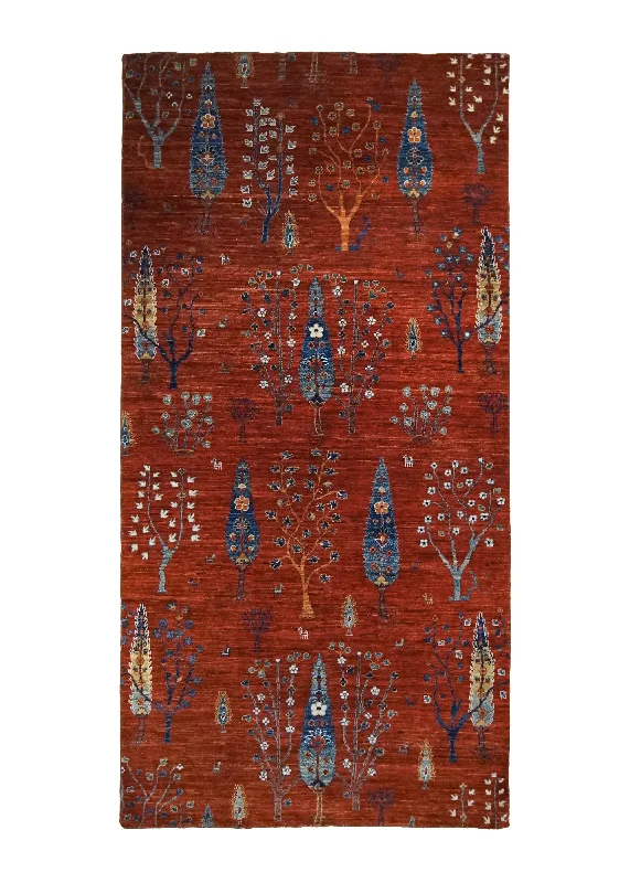 Oriental Rug Pakistani Handmade Runner Transitional Tribal 4'1"x8'9" (4x9) Red Tree of Life Gabbeh Design #A34501