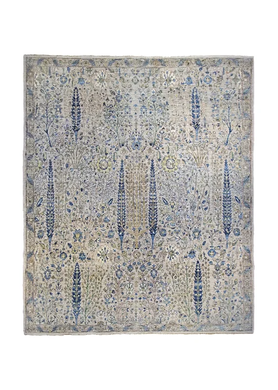 Oriental Rug Pakistani Handmade Area Transitional Neutral 8'0"x9'5" (8x9) Whites/Beige Blue Tree of Life Bakhshayesh Design #A34624