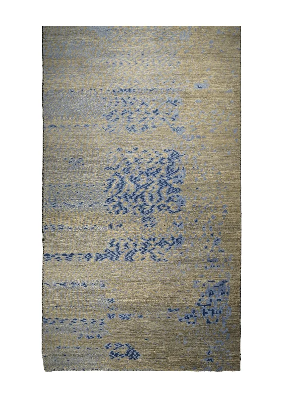 Oriental Rug Pakistani Handmade Runner Modern 4'6"x12'0" (5x12) Yellow/Gold Blue Abstract Splatter Design #A32108