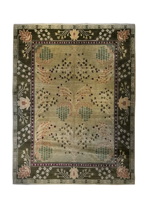 Oriental Rug Tibetan Handmade Area Transitional 8'8"x11'3" (9x11) Whites/Beige Green Tree of Life Design #A34586