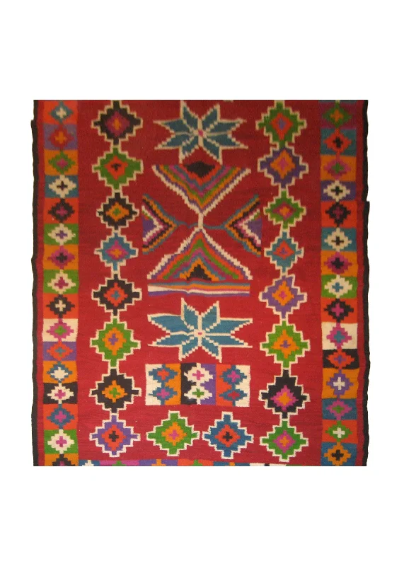 Oriental Rug Tunisian Handmade Runner Tribal 5'2"x10'4" (5x10) Red Multi-color Kilim Geometric Design #A19608