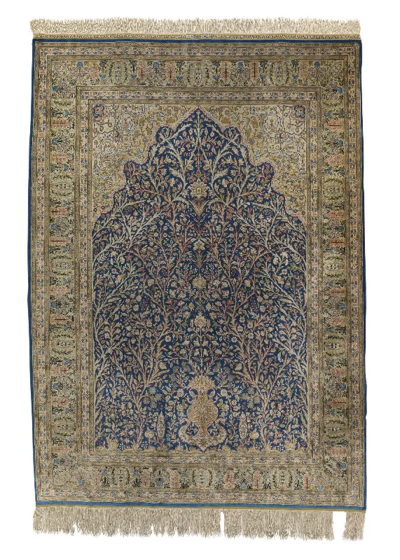 Oriental Rug Turkish Handmade Area Traditional 4'8"x6'8" (5x7) Blue Yellow/Gold Tree of Life Design #33163