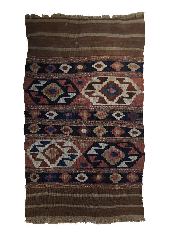 Oriental Rug Turkish Handmade Area Antique Tribal 3'1"x5'2" (3x5) Red Brown Kilim Geometric Design #A34399