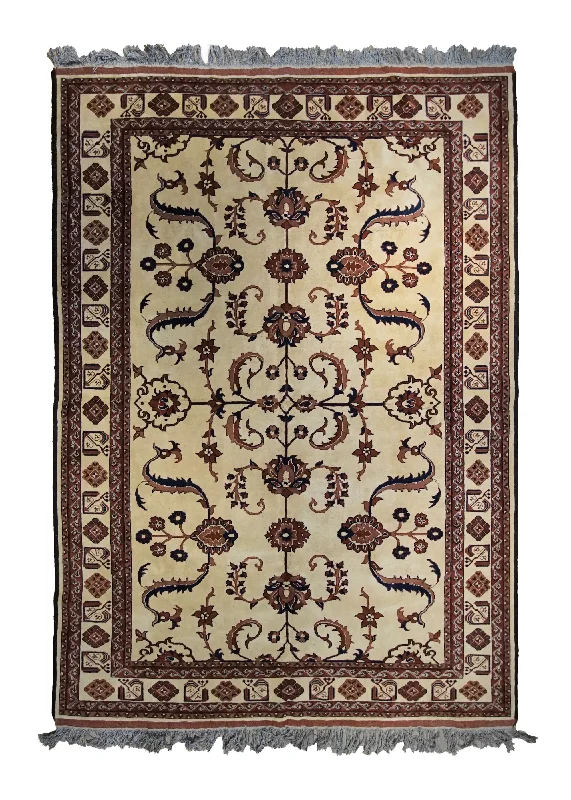 Oriental Rug Turkish Handmade Area Traditional 6'9"x9'8" (7x10) Whites/Beige Floral Design #A34456