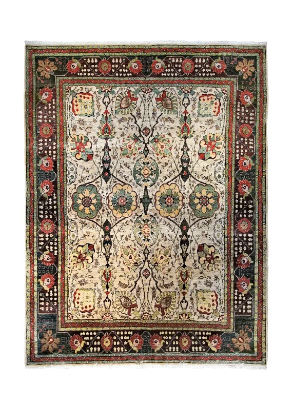 Oriental Rug Turkish Handmade Area Transitional 8'0"x10'11" (8x11) Green Whites/Beige Floral Design #A34654