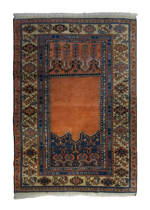 Oriental Rug Turkish Handmade Area Tribal 4'9"x6'10" (5x7) Red Prayer Rug Design #A34652