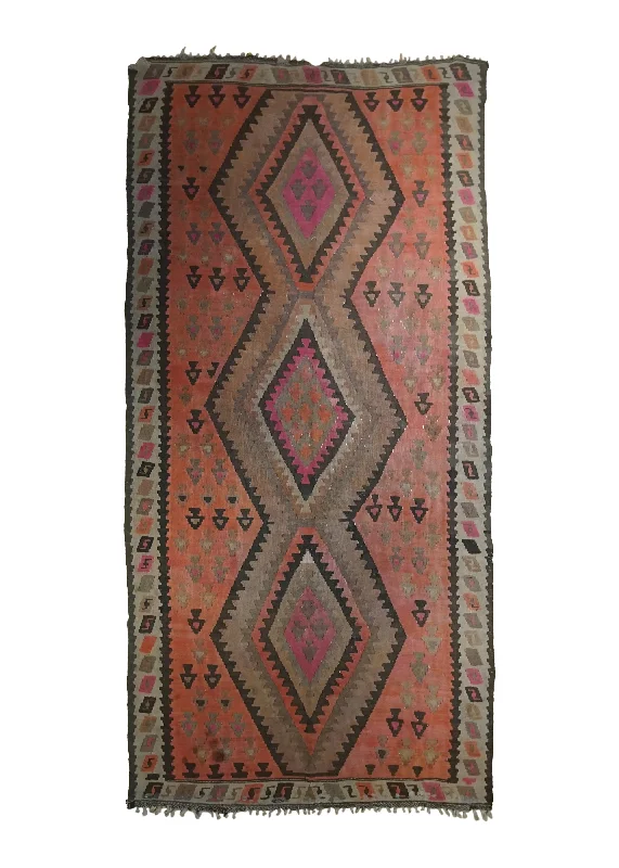 Oriental Rug Turkish Handmade Area Tribal Vintage 4'6"x8'8" (5x9) Pink Kilim Geometric Design #A34401