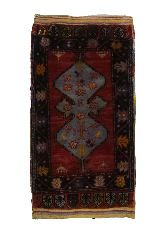 Oriental Rug Turkish Handmade Saddle Tribal 1'4"x3'3" (1x3) Red Saddle Bag Geometric Design #A34719