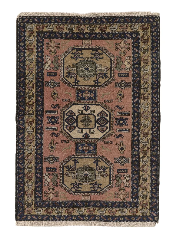 Persian Rug Ardabil Handmade Area Tribal Vintage 4'9"x6'9" (5x7) Pink Geometric Design #33167