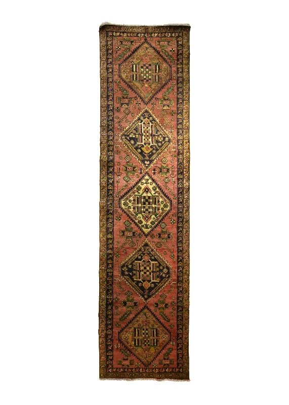 Persian Rug Azerbaijan Handmade Runner Tribal 3'5"x13'2" (3x13) Red Blue Green Geometric Design #A18626