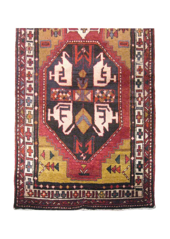 Persian Rug Azerbaijan Handmade Runner Tribal 3'6"x12'4" (4x12) Red Whites/Beige Yellow/Gold Geometric Design #A18817